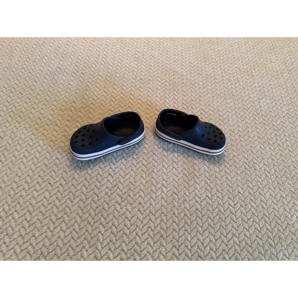 Crocs Kids Navy Blue Crocband Clog Shoes Size C8 Sporty Stripe Sandals